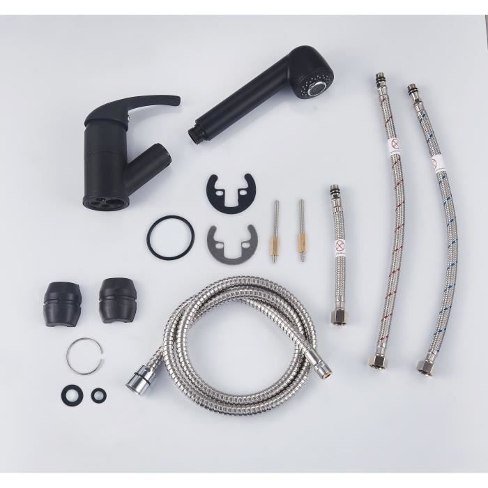 Sink Mixer Tap - BAGO - Pull-Out 2-Jet Spray - Matte Black - Classic Design - Easy Installation