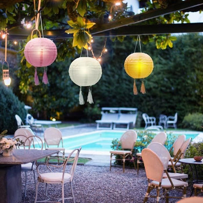 Set of 3 solar lanterns - LUMISKY - SHANGRI LA - H20 cm - Pink, cream and orange - Warm white LED