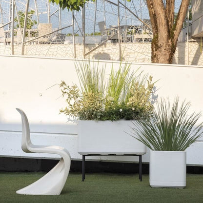 Cube Flower Pot - DEROMA - Cosmo - Pearl - With water reserve - Wheels - 38 cm