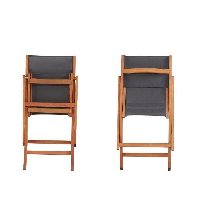 Set of 2 FSC and textilene acacia wood chairs - Gray