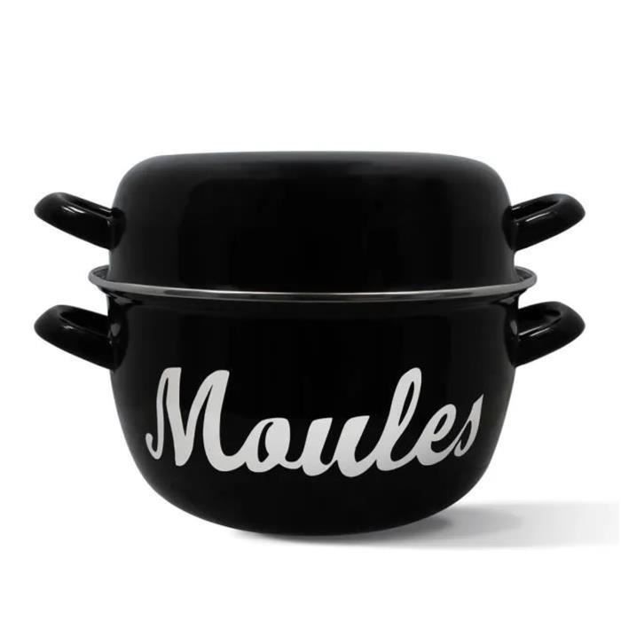 Mussel pot - MENASTYL - 3645564 - Enamelled steel - Black - 24 cm - With writing - All hobs including induction
