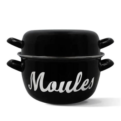 Mussel pot - MENASTYL - 3645564 - Enamelled steel - Black - 24 cm - With writing - All hobs including induction