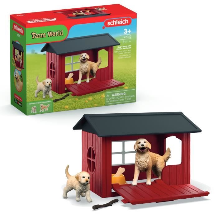 Golden Retriever Kennel Set, SCHLEICH 42722 Farm World, Ages 4 and up