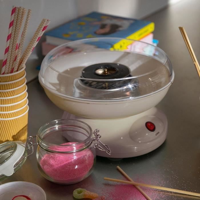 Cotton candy machine - LIVOO - DOM468C - 450W - Removable bowl and lid - Measuring spoon and 10 bamboo sticks included