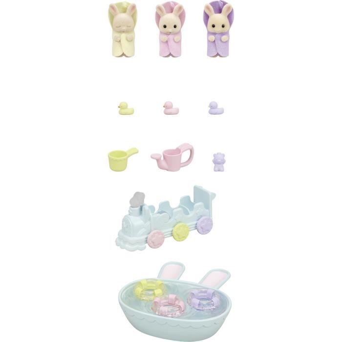 Miniature figurines - SYLVANIAN FAMILIES - 5707 - The Creme Rabbit triplets and bath accessories