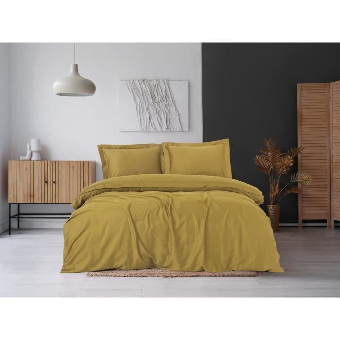 Bedding set - 1 duvet cover 220 x 240 cm + 2 pillowcases 60 x 60 cm - 100% cotton satin - Mustard