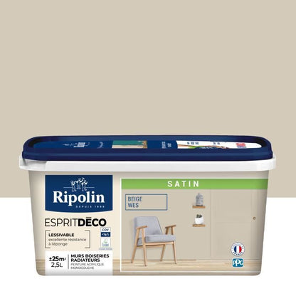 Multi-support decorative spirit paint - RIPOLIN - 434162 - Wes beige - Satin - 2.5 L