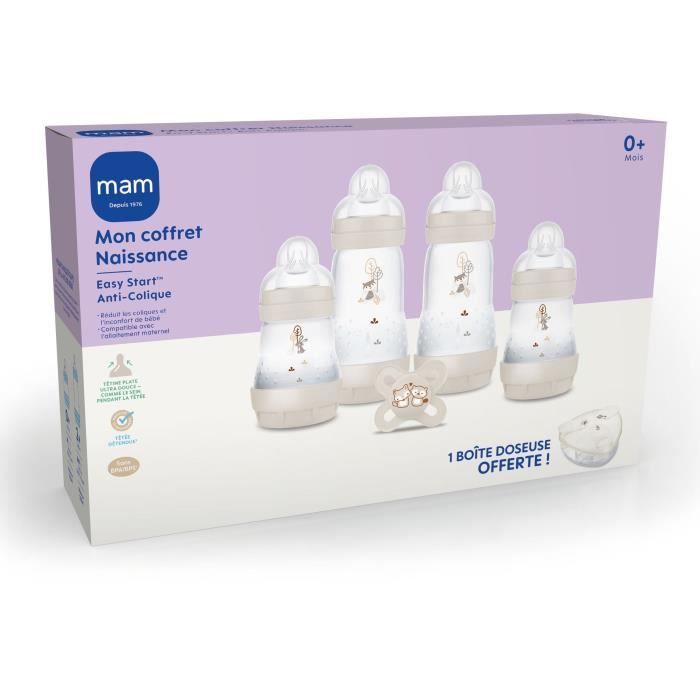 Birth Box - MAM - 4 Baby Bottles + 1 Pacifier + 1 Dosing Box - Sand