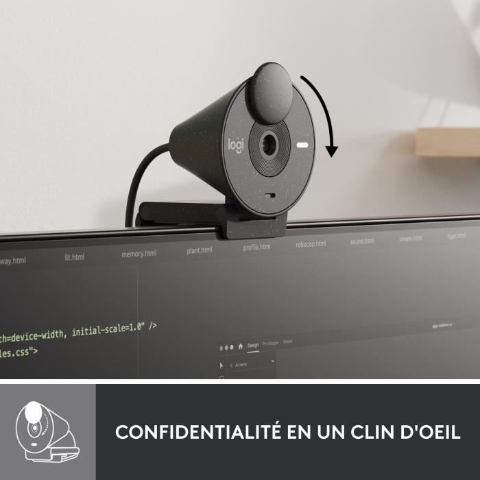 Logitech Brio 300 Full HD webcam with confidentiality, micro noise reduction, USB -C - graphite