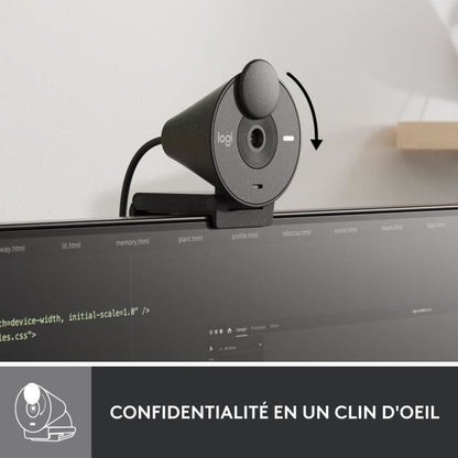 Logitech Brio 300 Full HD webcam with confidentiality, micro noise reduction, USB -C - graphite