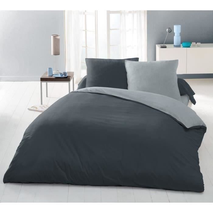 Duvet cover set for 2 people - 220x240 cm - 100% Cotton - Two-tone light and dark gray