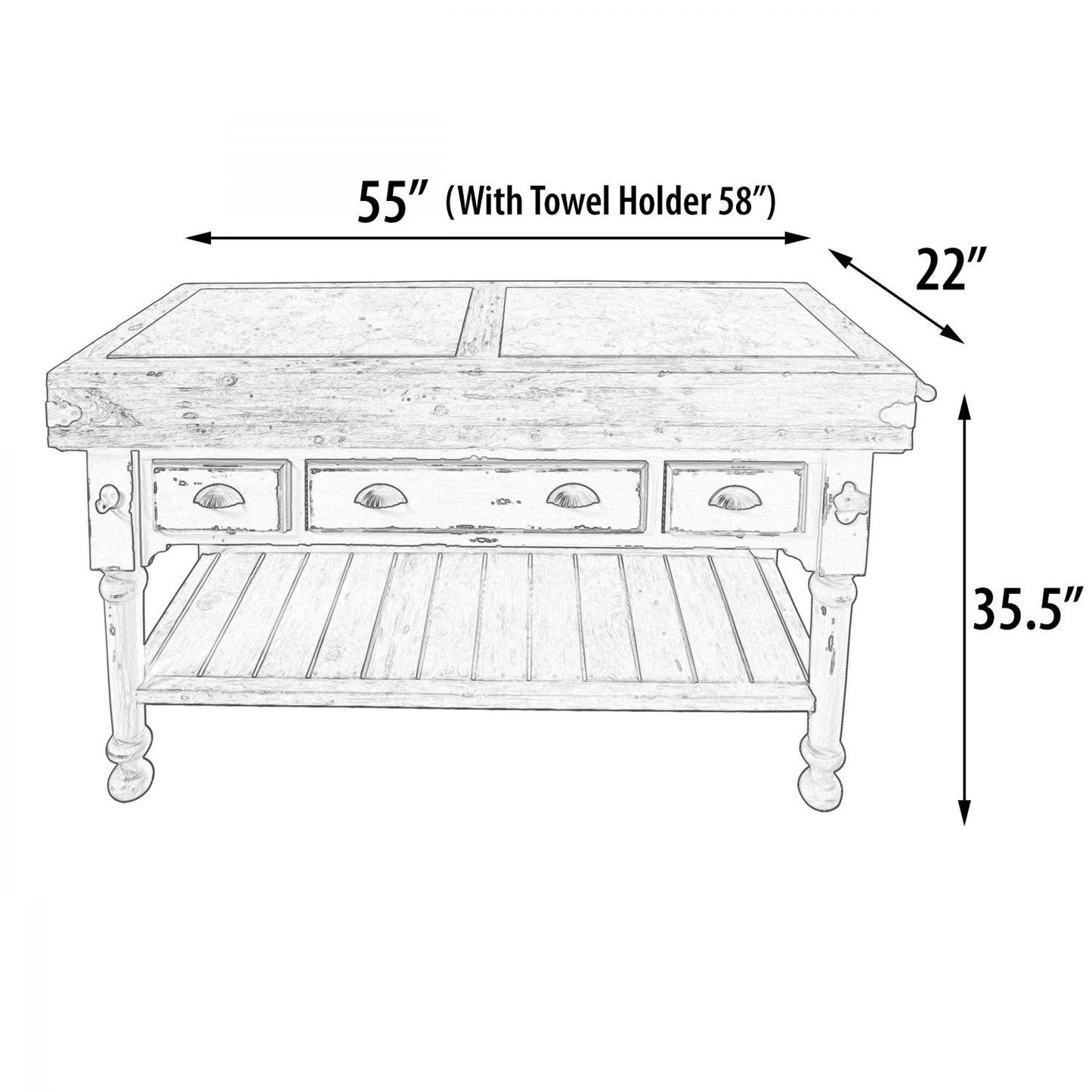 Marble Top 3 Drawer Kitchen Island In Chalk White
