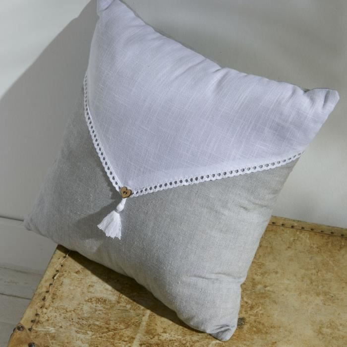 Cushion - TODAY - CHARME - Slub x Chambray x Pompon Capucune - 40 x 40 cm