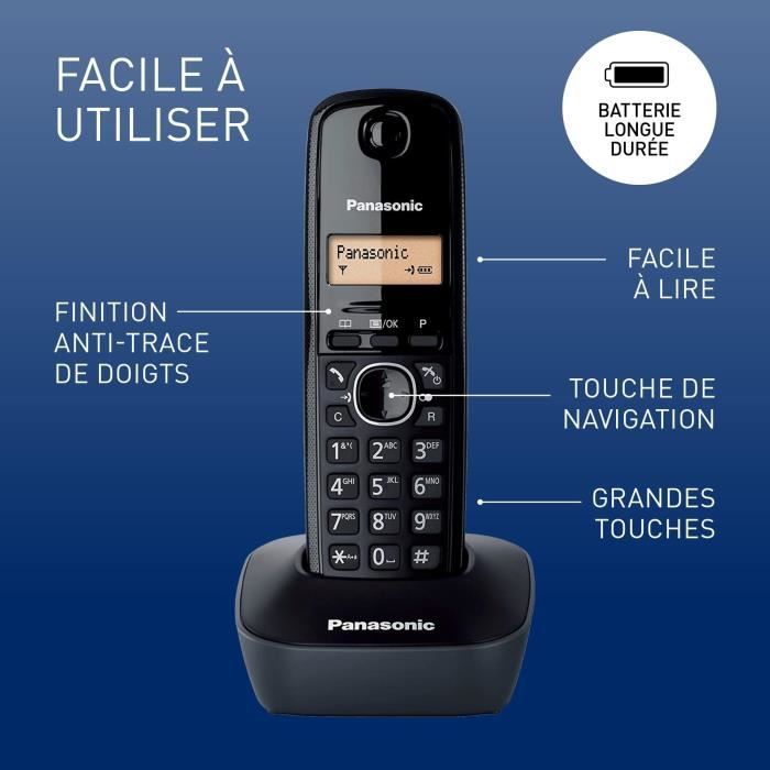 Panasonic KX-TG1611FRH Solo Cordless Phone Without Answering Machine Black