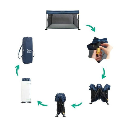 Badabulle Easy Clip Travel Cot - Easy to Fold and Unfold - Lightweight and Compact Bed with Carry Bag Included - Mattress Included