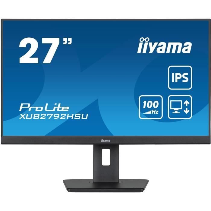 PC screen - IIYAMA PROLITE XUB2792HSU-B6 - 27 1920x1080 - IPS panel - 0.4ms - 100Hz - HDMI / DisplayPort - Height adjustable + Pivot