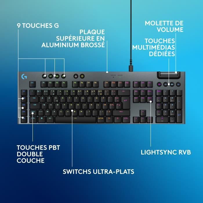 Gaming keyboard - wired - Logitech G - G915 X - Tactile switch - AZERTY - Black