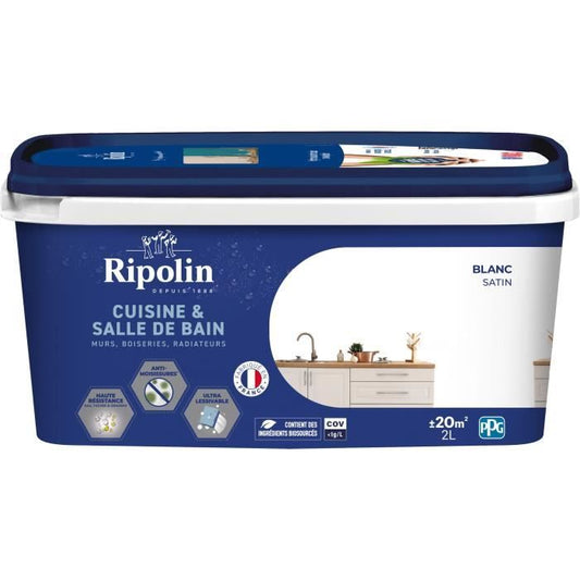 Paint for walls, woodwork, ceilings, radiators - RIPOLIN - Kitchen and bathroom - 2 L - White