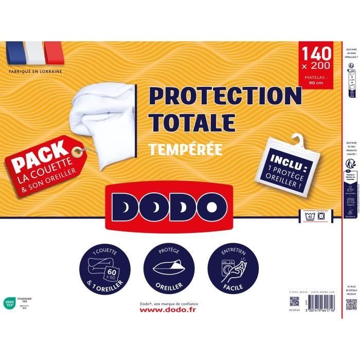 Duvet pack 200x200 cm + 2 pillows 60x60 cm + 2 pillow protectors 60x60 cm - 100% polyester garnish - 350g/m² - Dodo - Dodo