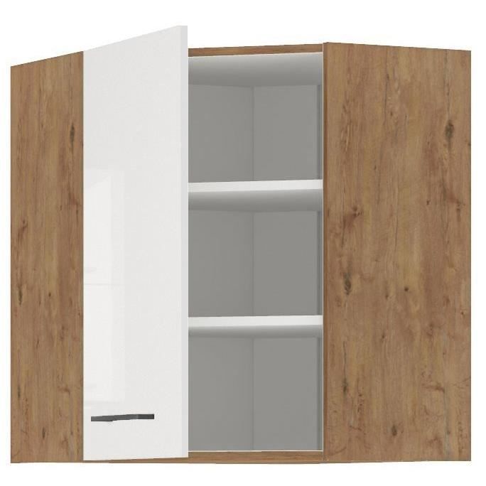 ROCK - Corner wall unit - Lancelot oak and glossy white melamine - 58 x 58 cm