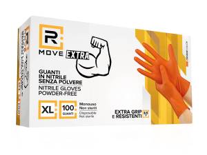 RMove 1Conf. da 100pz Tg.XL 8.5gr da Lavoro - Guanti Nitrile Arancione Senza Polvere Full Grip
