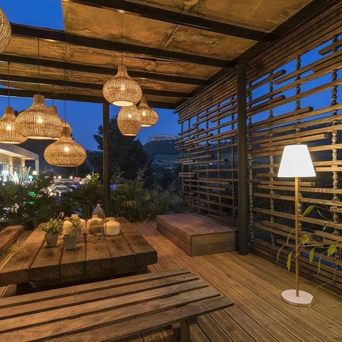 Solar and rechargeable table lamp - LUMISKY - STANDY MINI WOOD SOLAR - H25 cm - Warm white and dimmable white LED