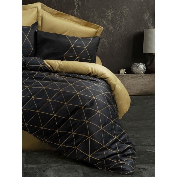 Bedding set - 1 duvet cover 220 x 240 cm + 2 pillowcases 60 x 60 cm - 100% cotton - Black