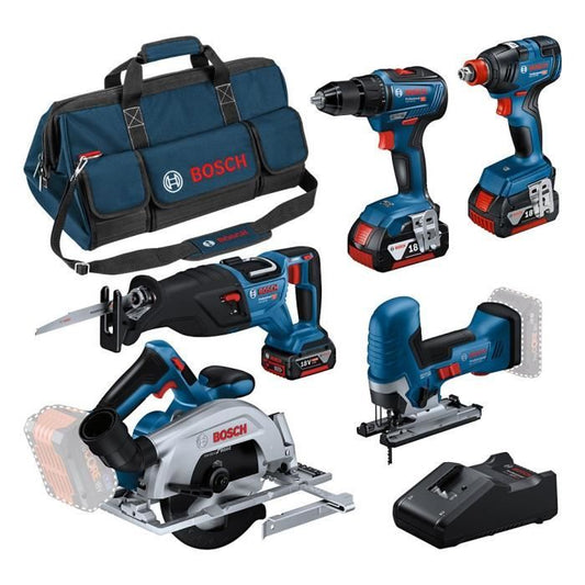 Pack 5 tools: GSR 18V-55 + GST 18V-125 S + GKS 18V-57-2 + GSA 18V-28 + GDX 18V-200 + 3 4.0Ah batteries + GAL 18V-40 + bag L