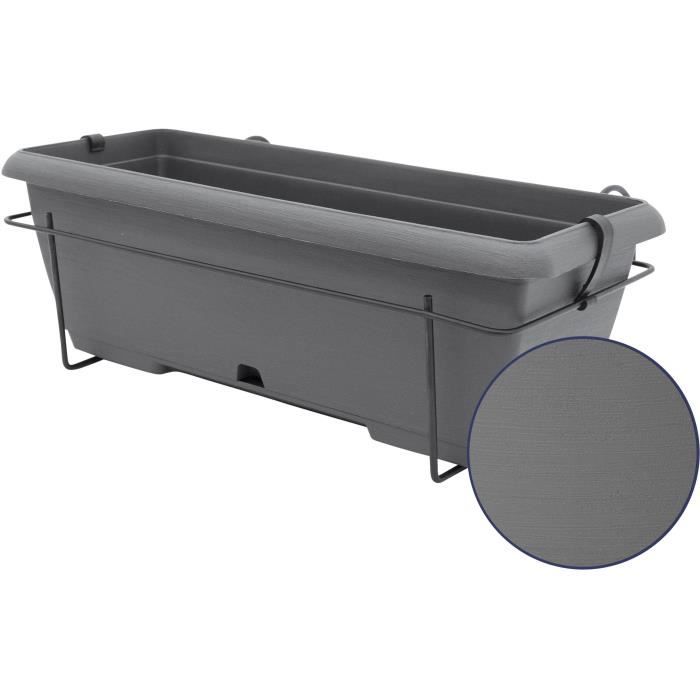 Planter kit with metal stand and integrated tray - GARDEN ID Teramo - Black-anth 50 cm - Stone effect - Recycled/recyclable