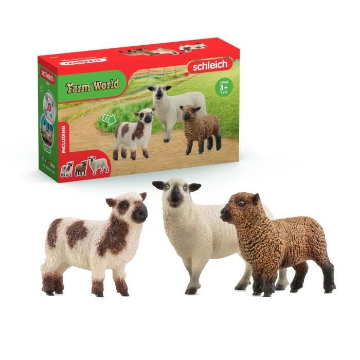 Sheep Trio Figurine, for Children from 3 Years Old, 5 x 19 x 11 cm - Schleich 42660 FARM WORLD