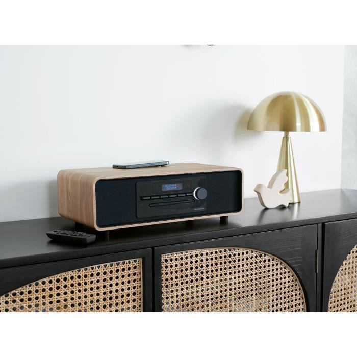 Bluetooth Micro-system - THOMSON - Wood/Black - FM/DAB+/CD/MP3/USB/Induction Radio, 75W, LCD Display, Remote Control, 230V Power Supply