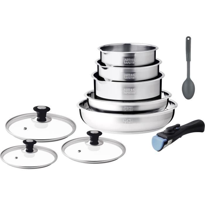 Induction cookware set - Arthur Martin - AM4485 - Stainless steel - 10 pieces - Removable handle - All hobs including induction
