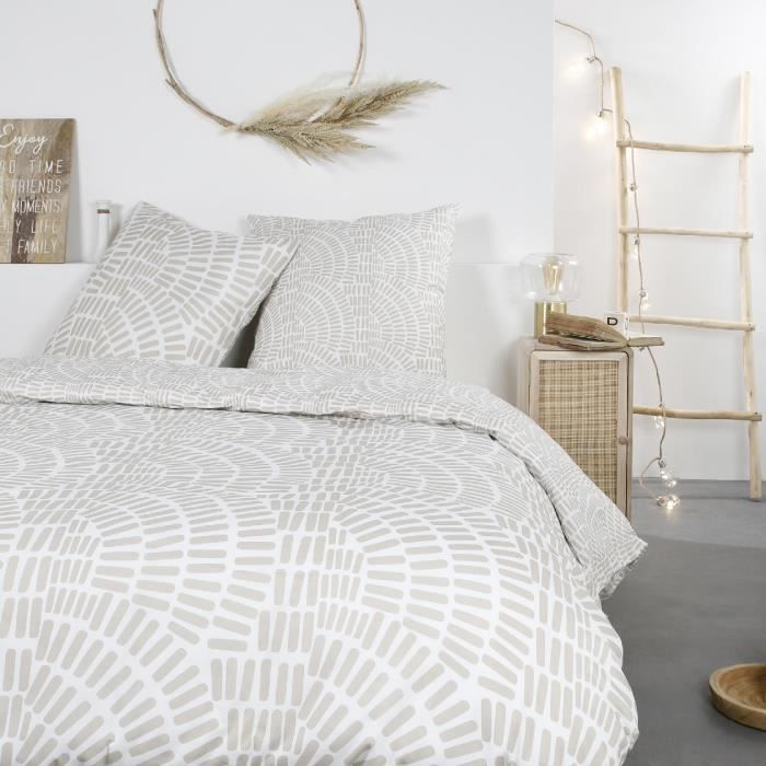 Mawira bed set - 2 people - 260 x 240 cm - 100% cotton - Beige Ethnic motif - TODAY