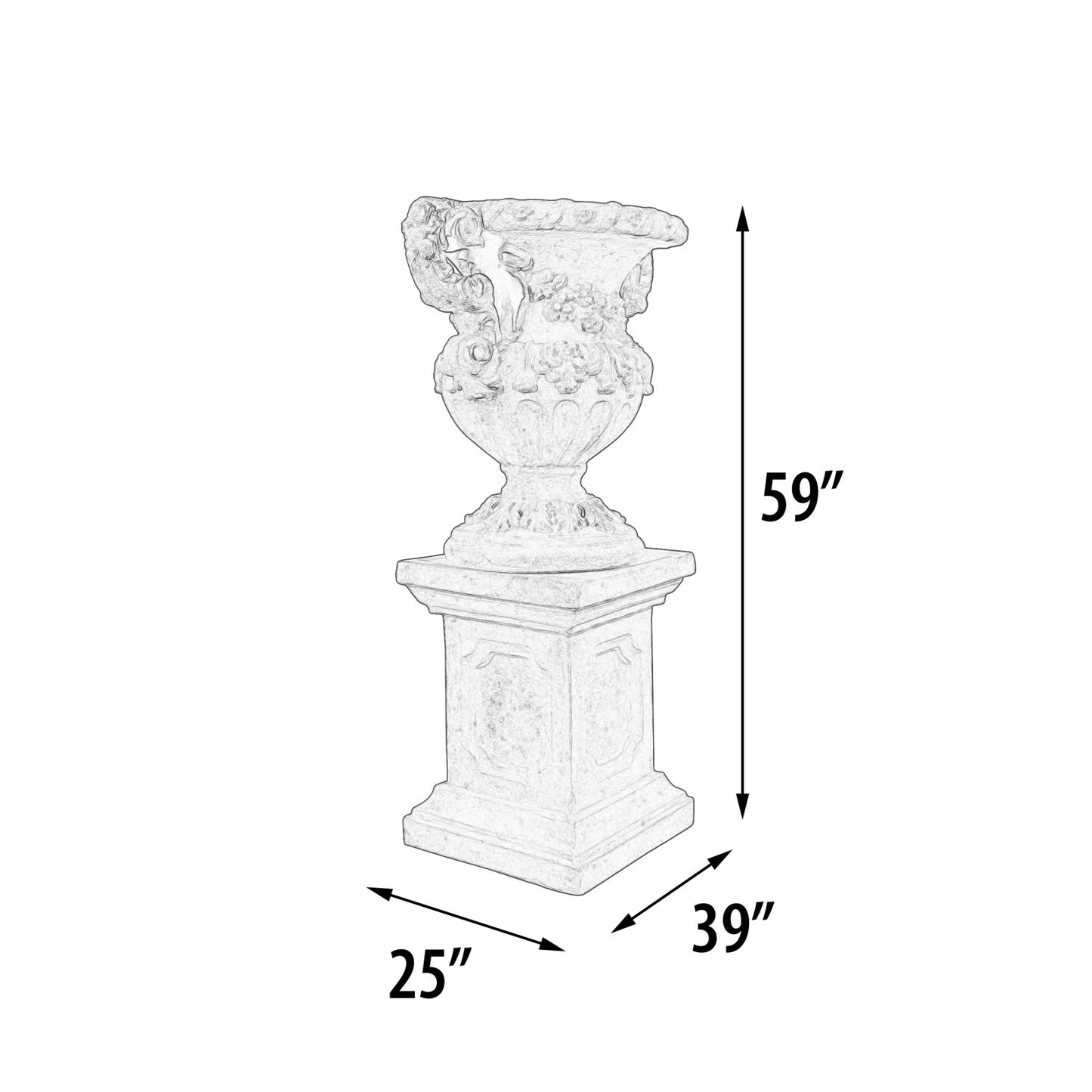 Floral Scrolled Urn on Base Stone Cast