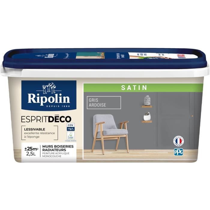 RIPOLIN Ultra Covering Satin Color Paint for Kitchen, Bedroom, Living Room, Hall, Entrance, Hallway - Slate Gray