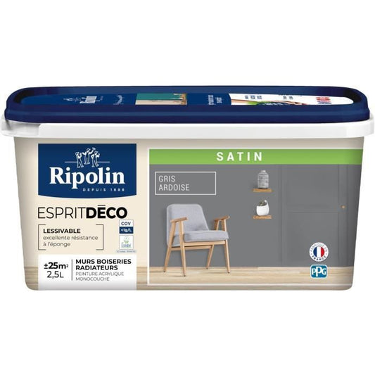 RIPOLIN Ultra Covering Satin Color Paint for Kitchen, Bedroom, Living Room, Hall, Entrance, Hallway - Slate Gray