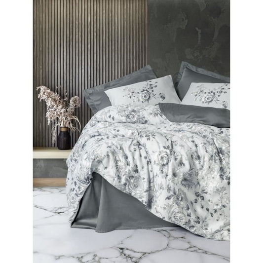 Bedding set - 1 duvet cover 220 x 240 cm + 2 pillowcases 60 x 60 cm - 100% cotton satin - Grey
