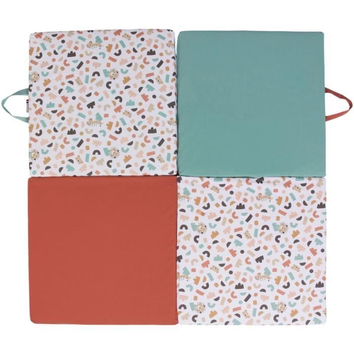 Malin play mat - TINEO - 3-in-1 multifunctional evolving mat - 120 x 120 cm - Geometric / Funny animals