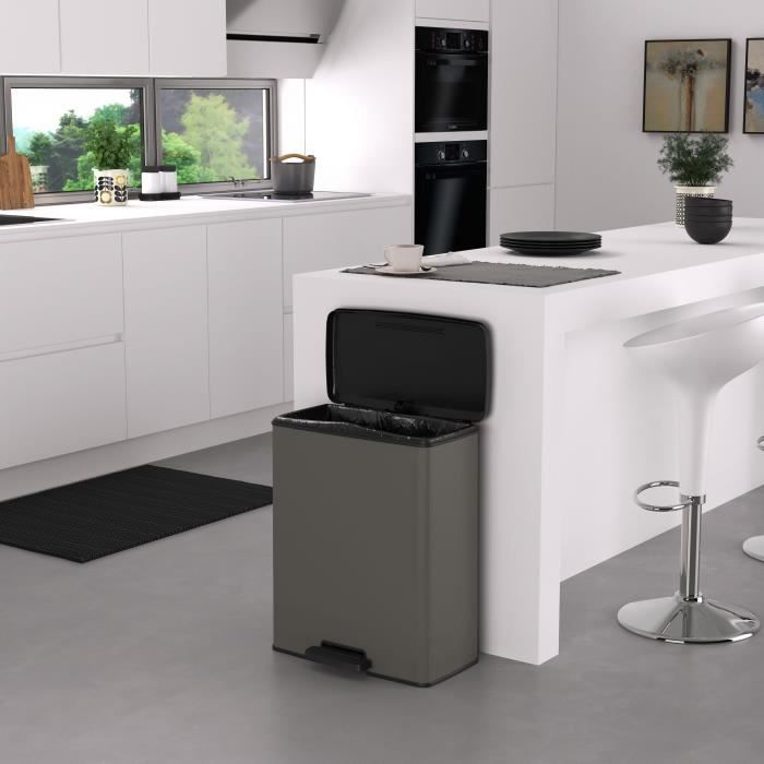 Rectangle Trash Can - DECO BIN - CURVER - 65L - Large capacity - 49 x 32 x 61 cm - Anthracite