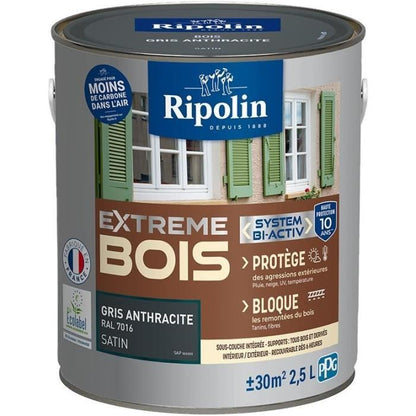RIPOLIN Paint for Interior & Exterior Wood - Anthracite Gray Ral 7016 Satin, 2,5L