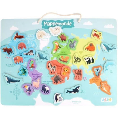 Magnetic continents board - Educational game - JADE - 30 animal pieces - FSC wood - 40x30 cm - From 3 years old