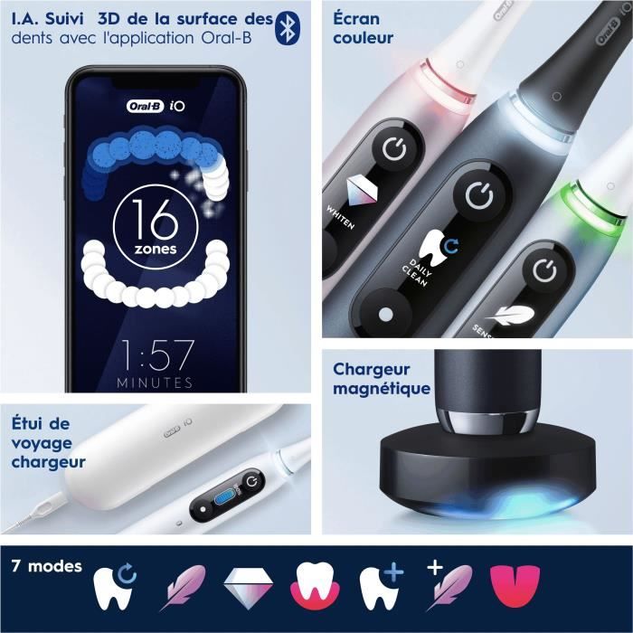Oral -B io 9 - black electric teeth brush - Bluetooth connected, 1 brush, 1 charger travel case, 1 magnetic pouch