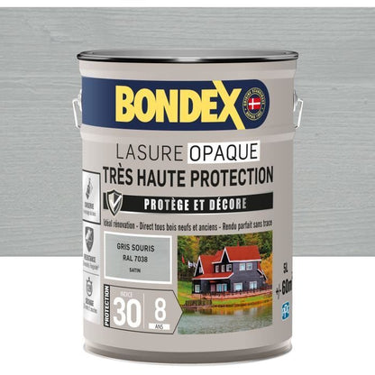 Very high protection opaque stain - Mouse grey RAL 7038 satin - BONDEX - 5 L