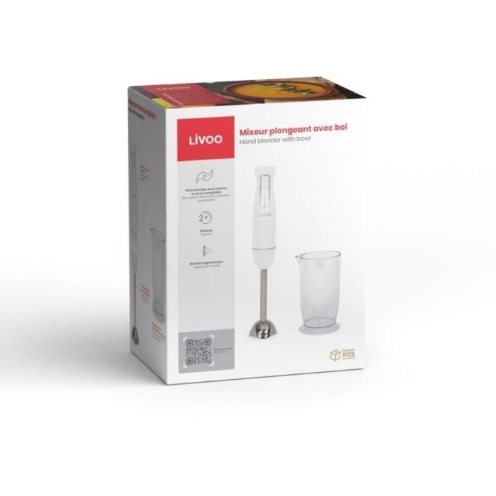Hand blender with bowl - LIVOO - DOP245W - 400 W - 2 speeds - White