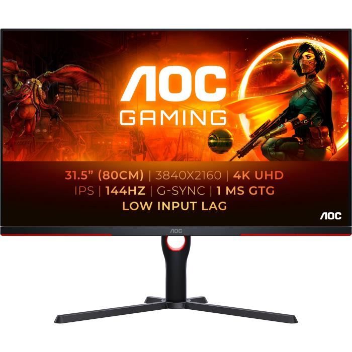 PC Monitor - AOC - U32G3X - 32 UHD 4K - IPS Panel - 144Hz - 1ms - Height Adjustable - 2 HDMI 2 DP - Adaptive Sync - Black