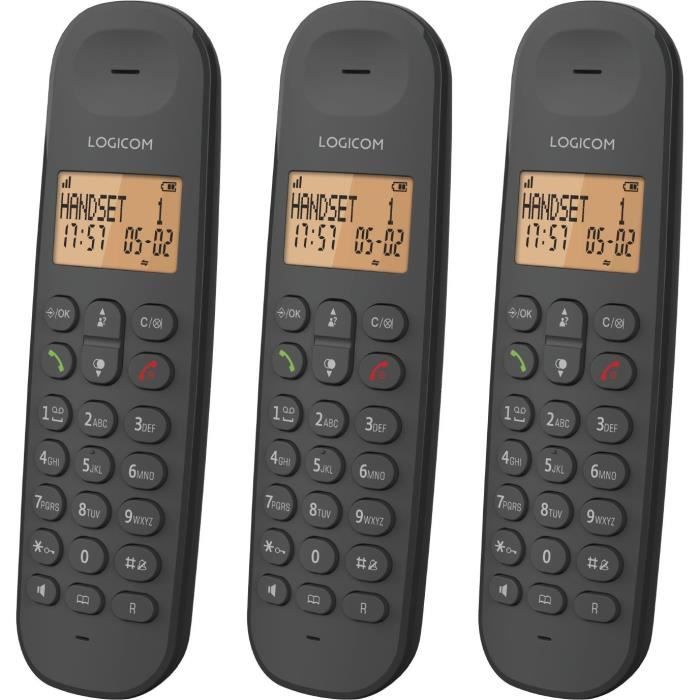 Cordless landline phone - LOGICOM - DECT ILOA 350 TRIO - Black - Without answering machine