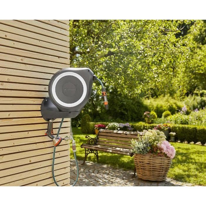 GARDENA Wall-mounted automatic hose reel RollUp M 20 m with white border