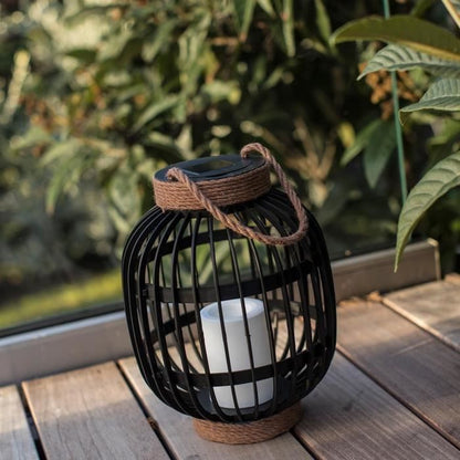 Decorative solar lantern - LUMISKY - FIDJY - H30 cm - Candle effect rope handle - Warm white LED