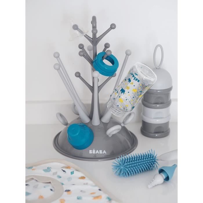 BEABA Birth set (Gray tree bottle drip / Light / dark mist dosing box / Silicone bottle brush / Tropical fabric bib)