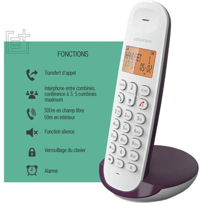 Cordless landline telephone - LOGICOM - DECT ILOA 150 SOLO - Aubergine - Without answering machine